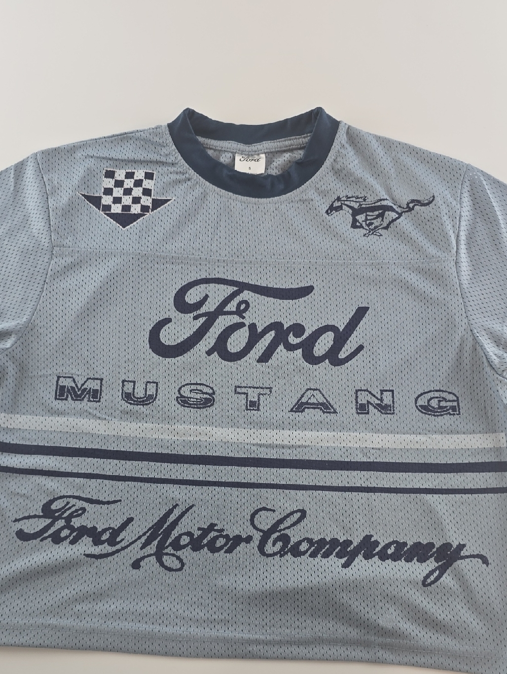 Ford Light Blue and Navy Mustang Mesh Tee